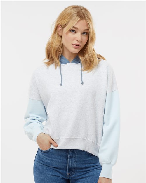 W23716 Women's Sueded Fleece Colorblocked Crop Hooded Sweatshirt