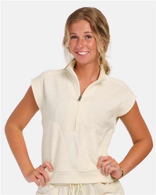 BW2407 Women's French Terry Half-Zip Short Sleeve Sweatshirt