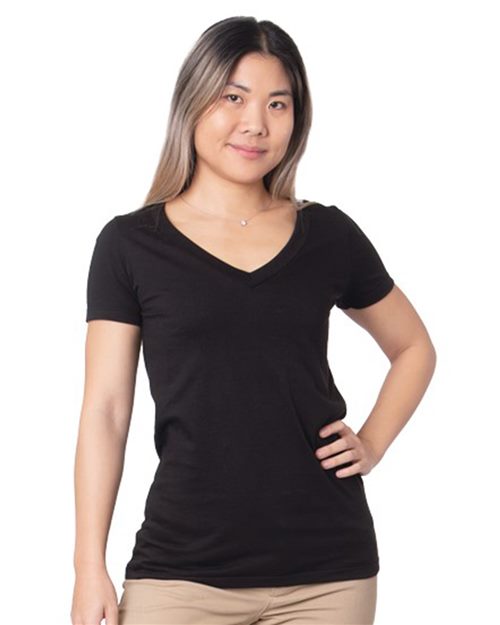 5875 Women's USA-Made Fine Jersey V-Neck T-Shirt