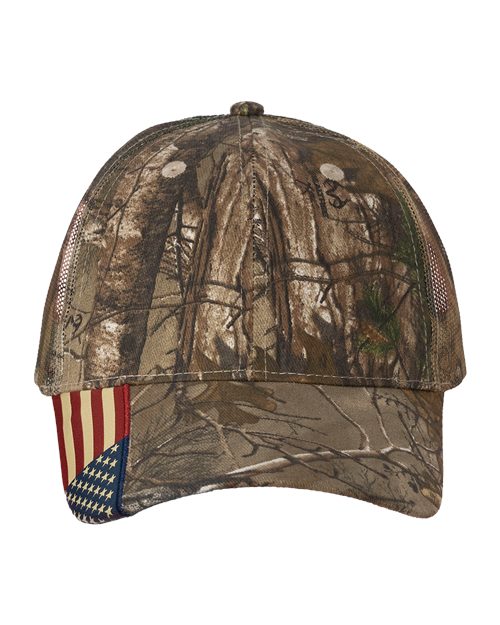 LC350M Camo Woven USA Flag Mesh Cap