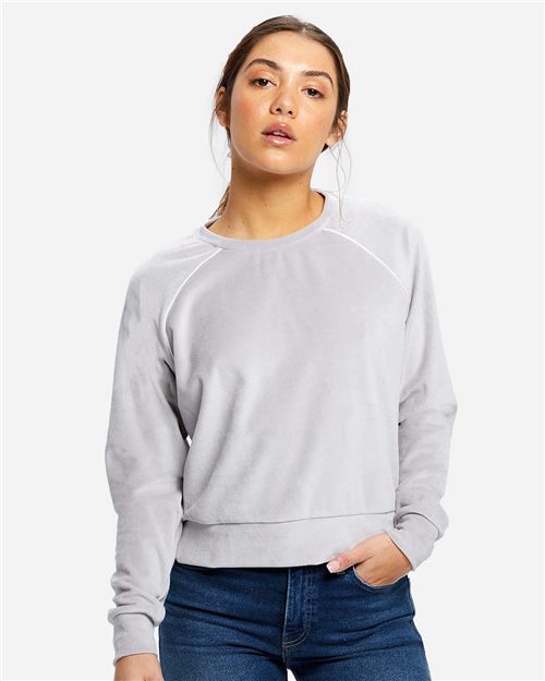 US538 Women's Velour Cropped Long Sleeve Pullover Top