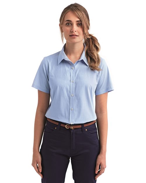 RP321 Women's Microcheck Gingham Short Sleeve Cotton Dress Shirt