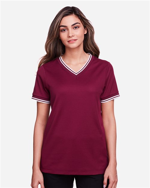 DG20CW Women's CrownLux Performance Plaited Tipped V-Neck Shirt