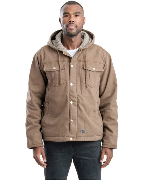 HJ57 Men's Vintage Washed Sherpa-Lined Hooded Jacket
