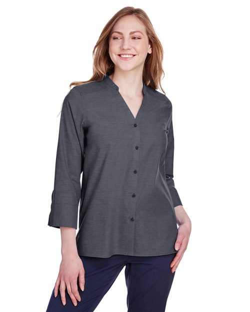 DG562W Women's Crown Collection Stretch Pinpoint Chambra Three-Quarter Sleeve Shirt