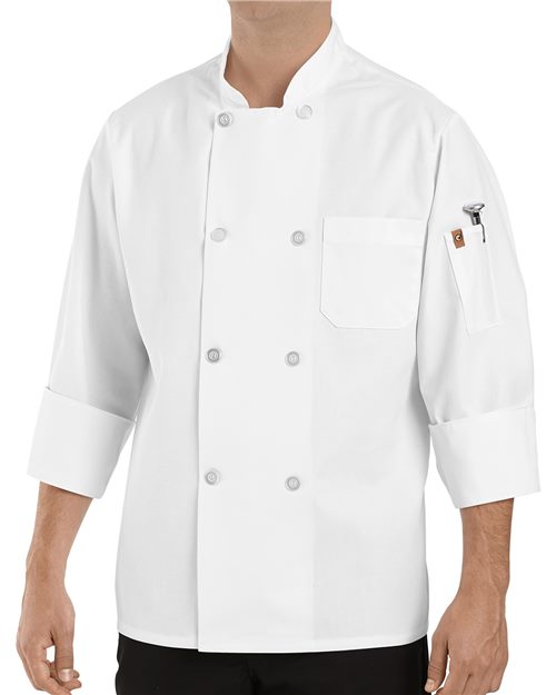 0413 Eight Pearl Button Chef Coat with Thermometer Pocket