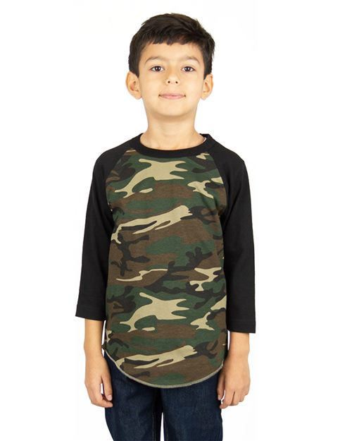 SHRAGCY Youth Three-Quarter Sleeve Camo Raglan T-Shirt