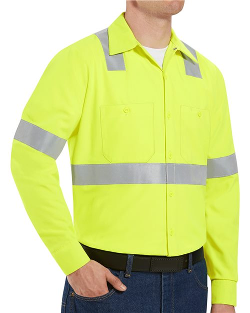 SS14HV Men's High Visibility Safety Long Sleeve Work Shirt
