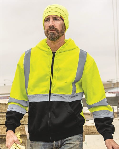 JS102-103 Unisex Hi-Vis Full-Zip Hooded Sweatshirt