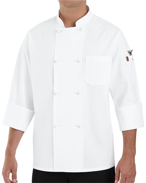 0414 Eight Knot Button Chef Coat with Thermometer Pocket