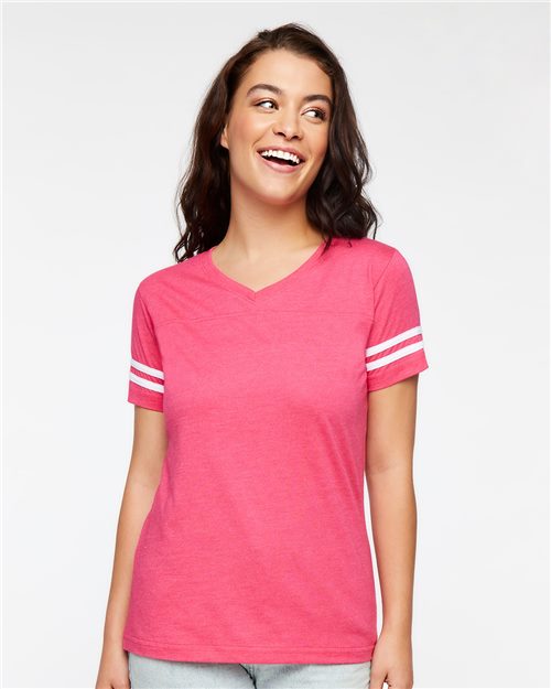 3537 Women's Football V-Neck Fine Jersey Tee