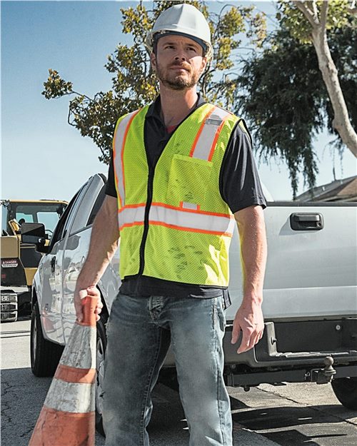 1527-1528 Unisex Economy Contrasting Vest with Zippered Front