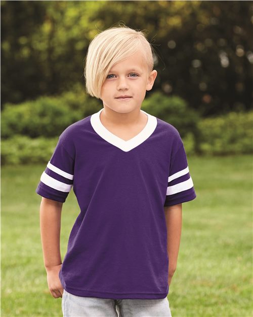 361 Youth V-Neck Jersey with Striped Sleeves