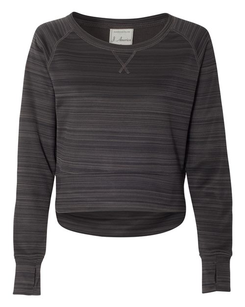 8663 Women's Odyssey Striped Performance Fleece Hi-Low Crewneck Sweatshirt
