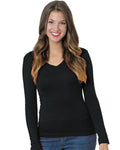 3415 Women's USA-Made Deep V-Neck Long Sleeve T-Shirt