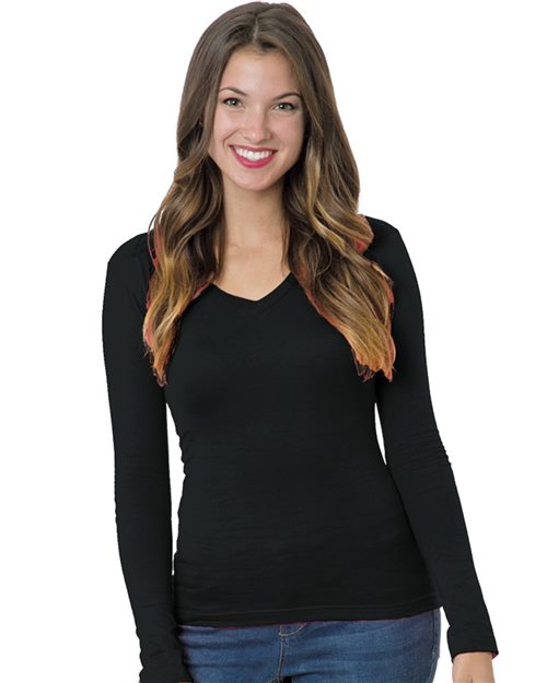 3415 Women's USA-Made Deep V-Neck Long Sleeve T-Shirt