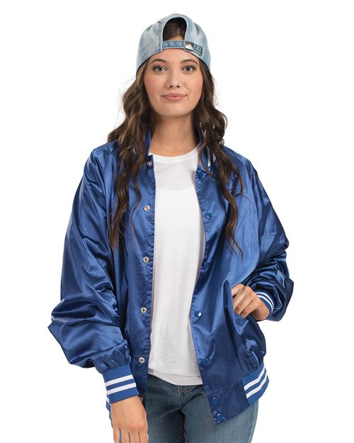 3610 Unisex Satin Baseball Jacket Striped Trim