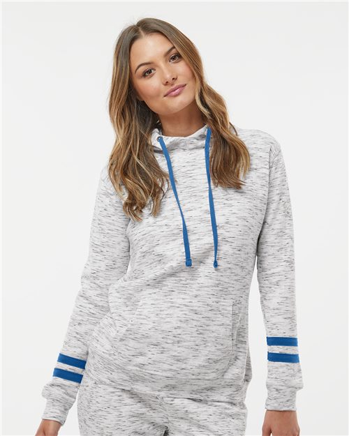 8674 Women’s Mélange Fleece Striped-Sleeve Hooded Sweatshirt