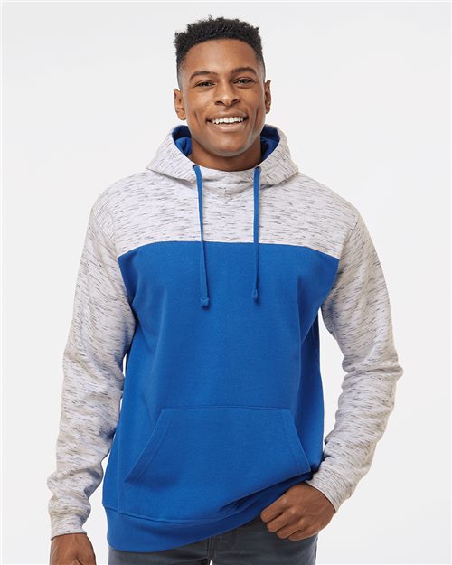 8676 Men's Mélange Fleece Colorblocked Hooded Sweatshirt