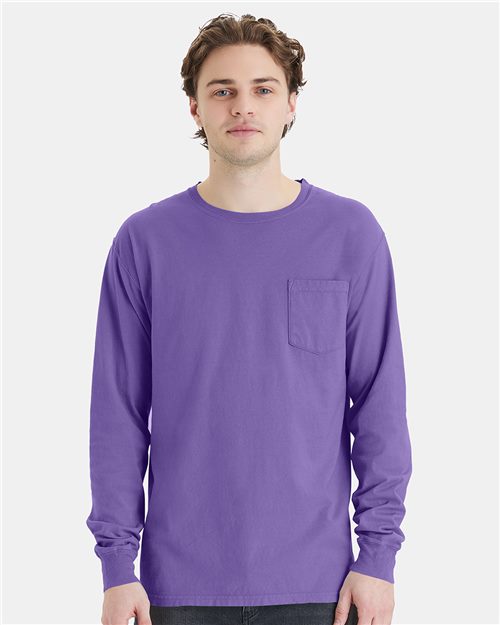 GDH250 Unisex Garment-Dyed Long Sleeve T-Shirt With a Pocket
