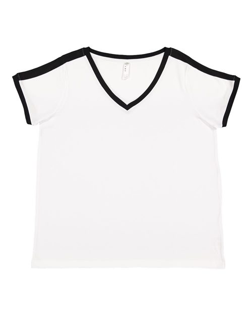 3832 Women's Curvy Retro Ringer Premium Jersey V-Neck Tee