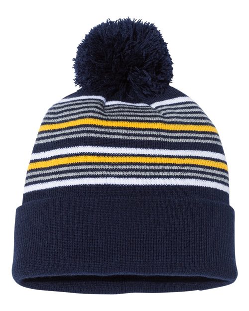 SP60 12" Striped Pom-Pom Cuffed Beanie