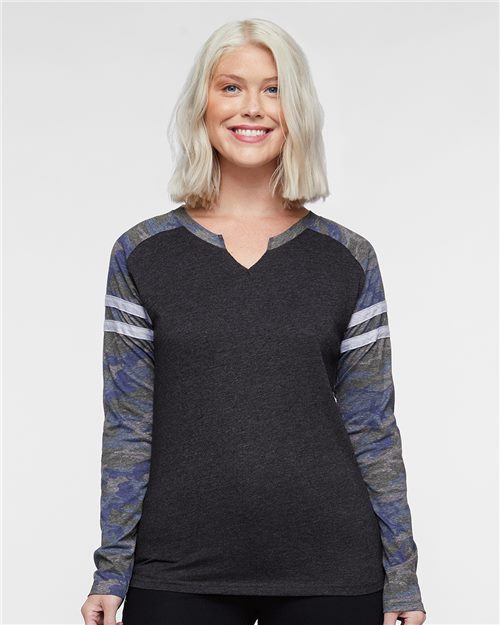 3534 Women's Fine Jersey Mash Up Long Sleeve T-Shirt