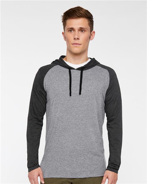 6917 Men's Fine Jersey Hooded Long Sleeve Raglan T-Shirt