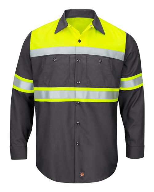 SY70T Men's Tall Hi-Visibility Colorblock Ripstop Long Sleeve Work Shirt