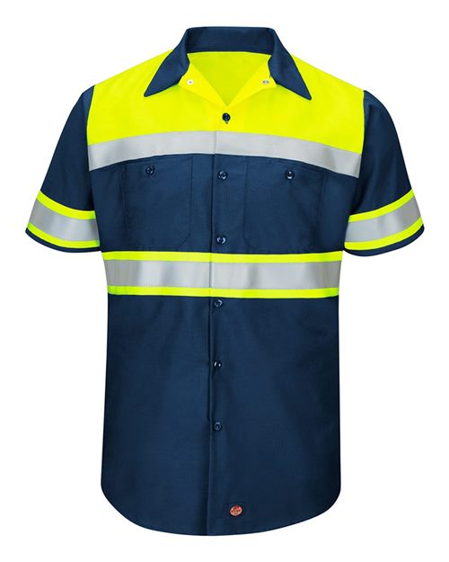 SY80 Men's Hi-Visibility Colorblock Ripstop Short Sleeve Work Shirt