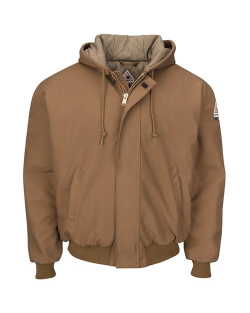 JLH6 Men's Insulated Brown Duck Hooded Jacket with Knit Trim