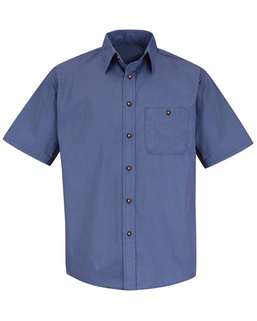 SP84T Men's Tall Mini-Plaid Uniform Short Sleeve Shirt