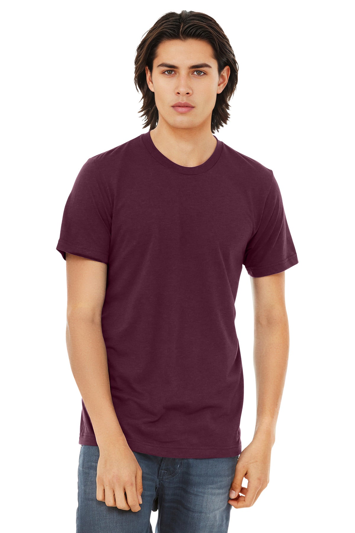 BC3413_solidmaroontriblend_model_front.jpg