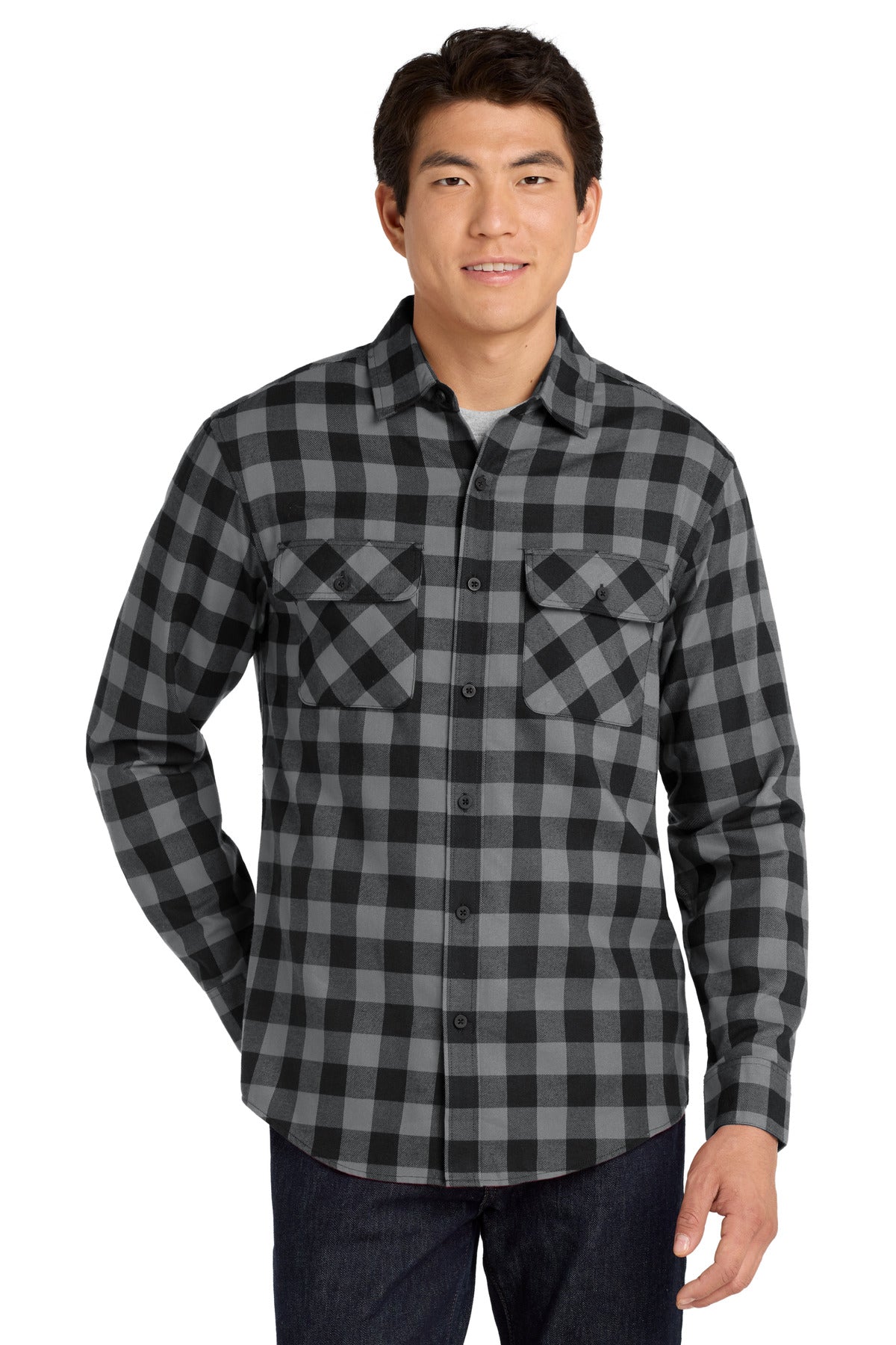 W668_greyblackbuffalocheck_model_front.jpg