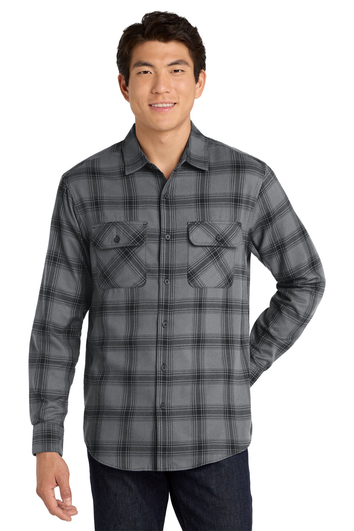 W668_greyblackopenplaid_model_front.jpg