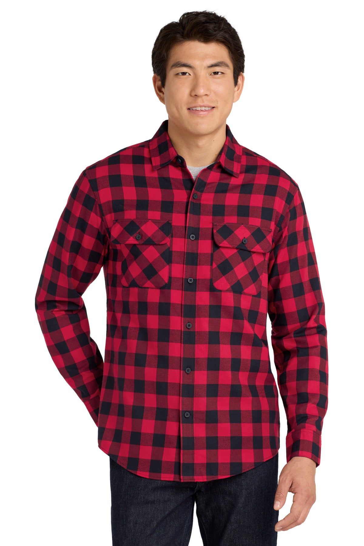 W668_redblackbuffalocheck_model_front.jpg